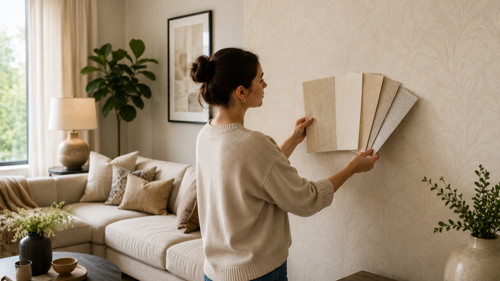 Living Room Beige Wallpaper