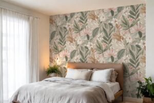 wallpaper in bedroom on one wall