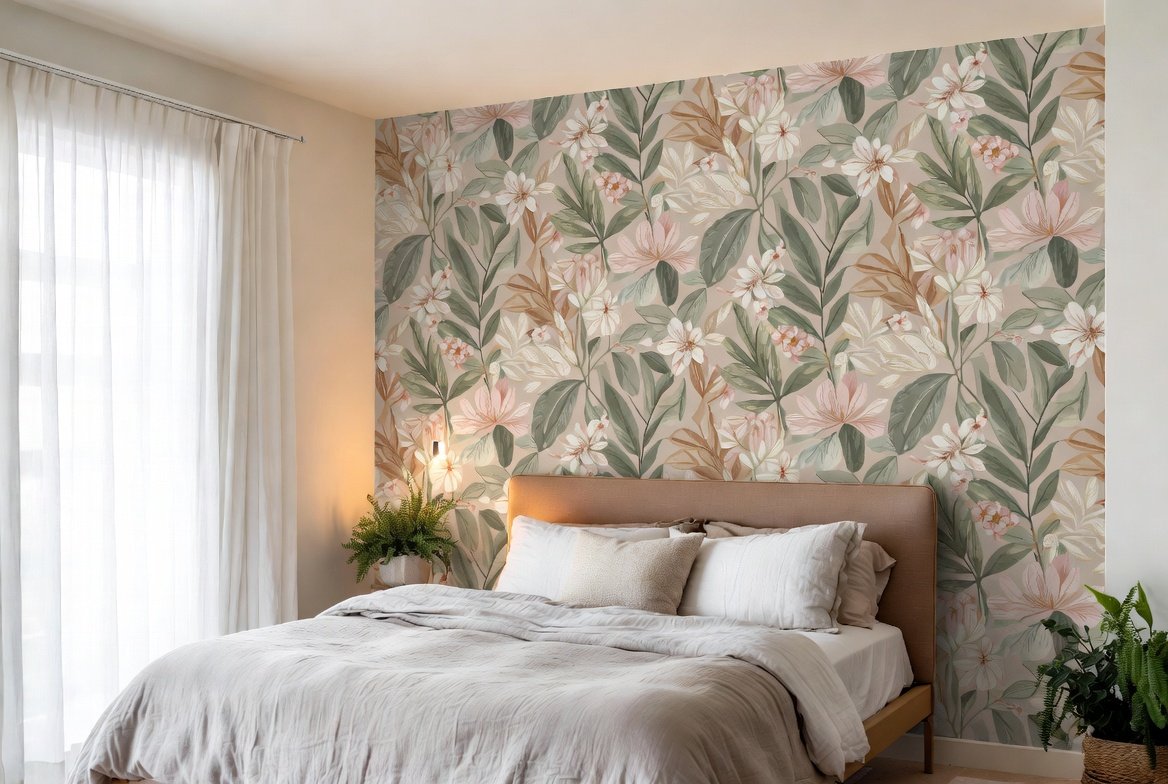 wallpaper in bedroom on one wall