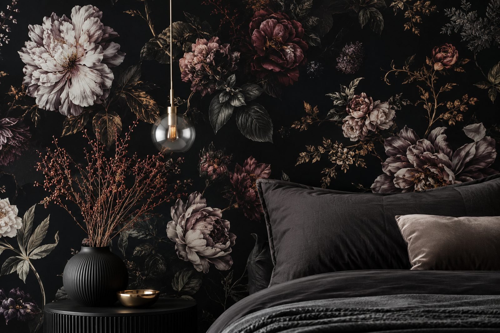 black floral wallpaper
