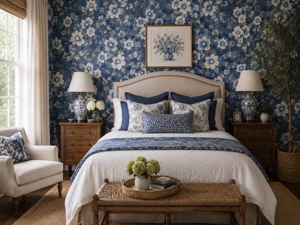blue floral wallpaper