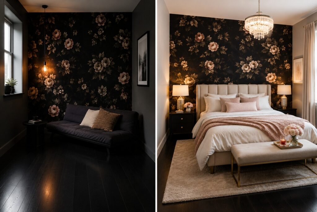 black floral wallpaper