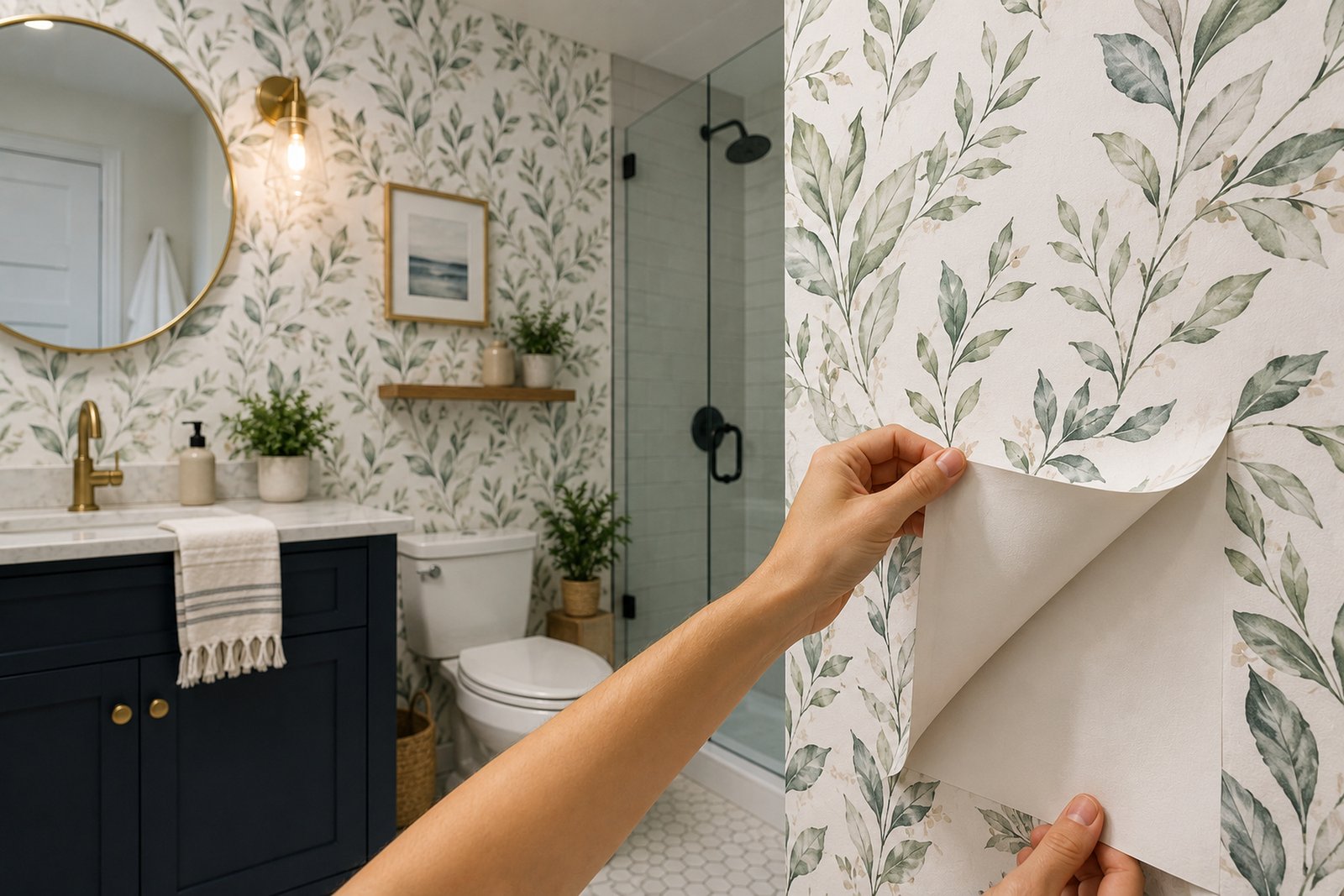 peel and stick bathroom wallpaper