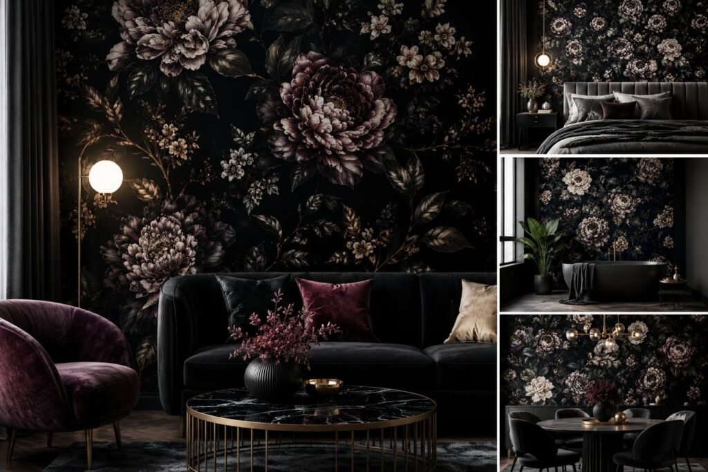 black floral wallpaper