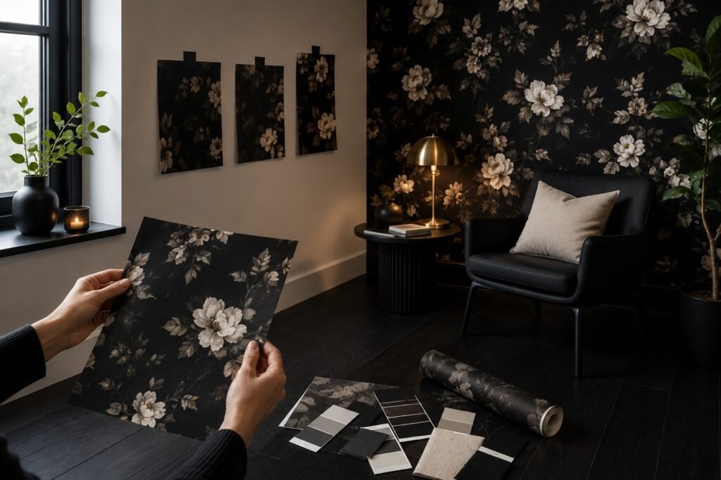 black floral wallpaper
